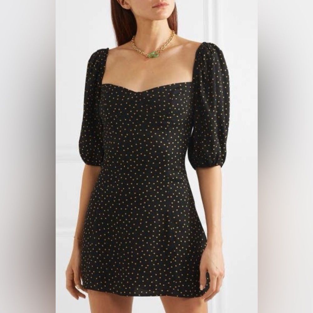 Reformation Gold and Black Polka Dot Mini Dress Size 6